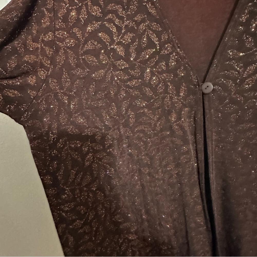 Lane Bryant Brown Metallic Leaf Print Cardigan 22/24 Plus Size Sparkle Knit - Picture 7 of 11